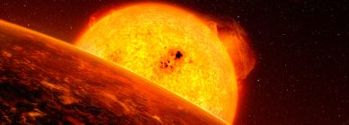 Imagem artística, com detalhe do exoplaneta Corot-7b.